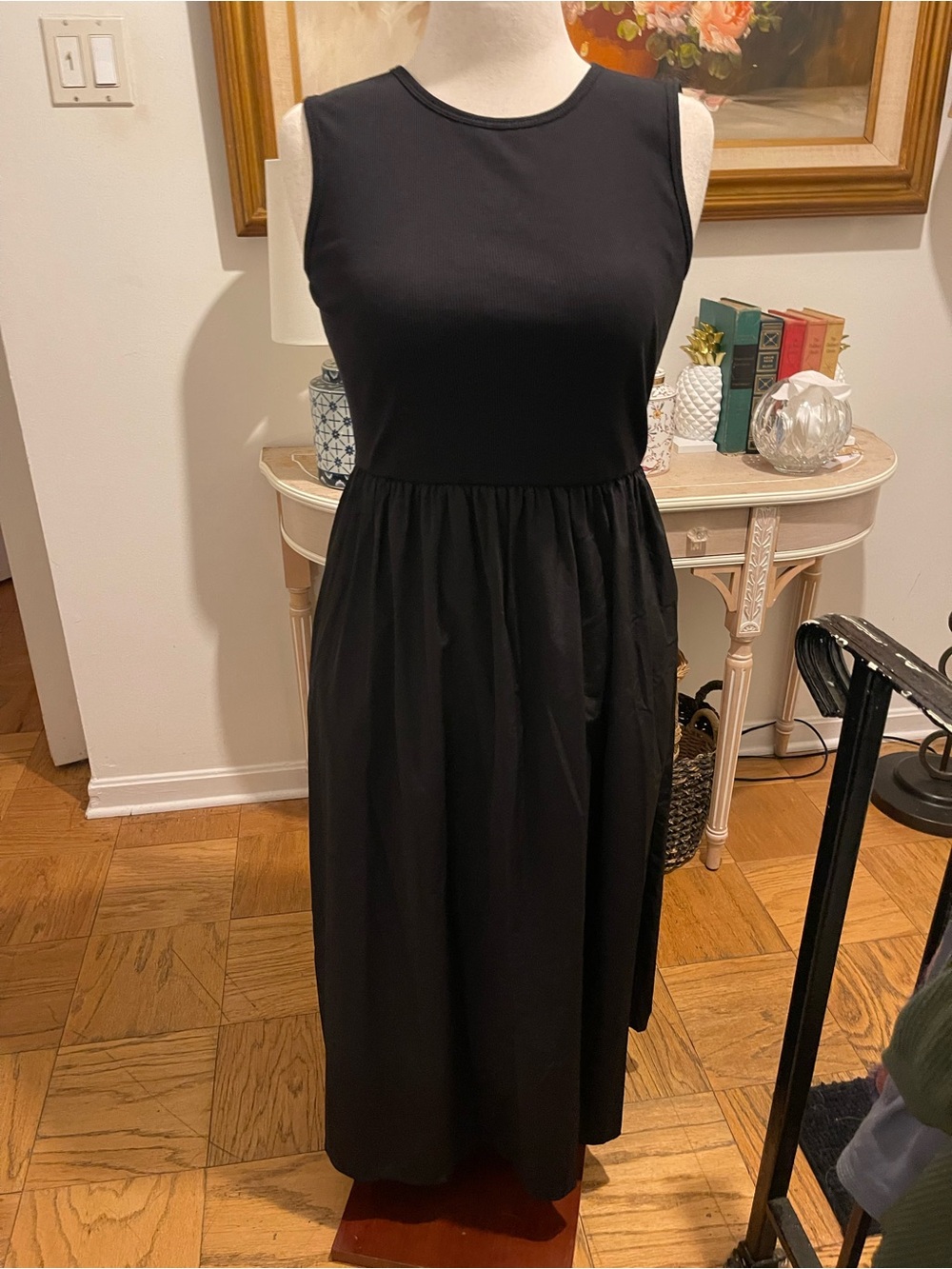 NWT Uniqlo Combination Sleeveless Black Midi Dress Pockets